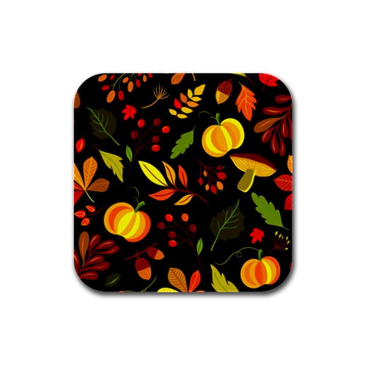 Pumpkin Fall Autumn Pattern Rubber Square Coaster (4 pack)