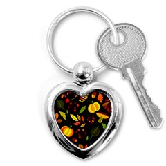 Pumpkin Fall Autumn Pattern Key Chain (heart) by Wegoenart