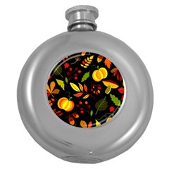 Pumpkin Fall Autumn Pattern Round Hip Flask (5 Oz) by Wegoenart