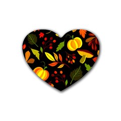 Pumpkin Fall Autumn Pattern Rubber Heart Coaster (4 Pack) by Wegoenart