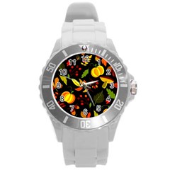 Pumpkin Fall Autumn Pattern Round Plastic Sport Watch (l) by Wegoenart