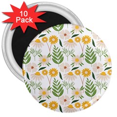 Flower White Pattern Floral Nature 3  Magnets (10 Pack)  by Wegoenart