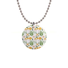 Flower White Pattern Floral Nature 1  Button Necklace by Wegoenart