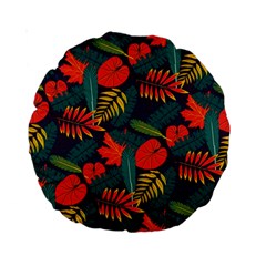 Leaves Pattern Wallpaper Seamless Standard 15  Premium Round Cushions by Wegoenart