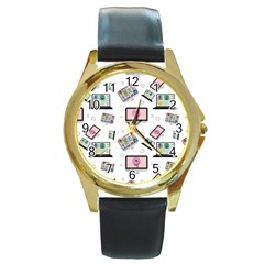 Computer Technology Communication Round Gold Metal Watch by Wegoenart