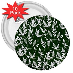 Leaves Pattern Wallpaper Watercolor 3  Buttons (10 Pack)  by Wegoenart