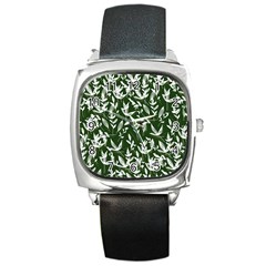 Leaves Pattern Wallpaper Watercolor Square Metal Watch by Wegoenart