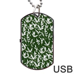 Leaves Pattern Wallpaper Watercolor Dog Tag Usb Flash (two Sides) by Wegoenart