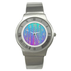 Blue Magenta Speckles Line Stainless Steel Watch by Wegoenart