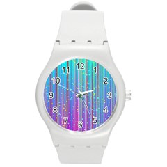 Blue Magenta Speckles Line Round Plastic Sport Watch (m) by Wegoenart