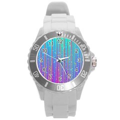 Blue Magenta Speckles Line Round Plastic Sport Watch (l) by Wegoenart