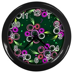 Floral Pattern Non Seamless Flower Wall Clock (Black)