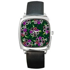 Floral Pattern Non Seamless Flower Square Metal Watch