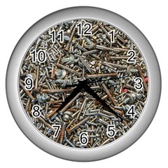 Screws Scrap Metal Rusted Screw Art Wall Clock (silver) by Wegoenart