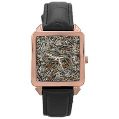 Screws Scrap Metal Rusted Screw Art Rose Gold Leather Watch 