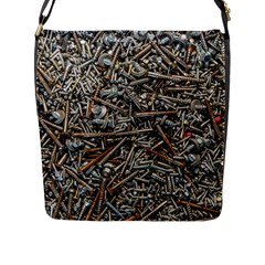 Screws Scrap Metal Rusted Screw Art Flap Closure Messenger Bag (L)