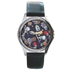 Hand-drawn-pattern-space-elements-collection Round Metal Watch by Jancukart