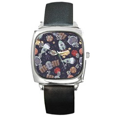 Hand-drawn-pattern-space-elements-collection Square Metal Watch