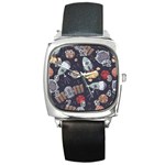 Hand-drawn-pattern-space-elements-collection Square Metal Watch Front