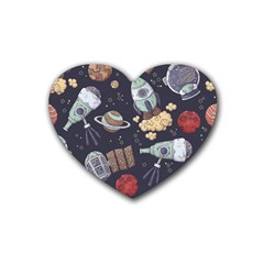 Hand-drawn-pattern-space-elements-collection Rubber Heart Coaster (4 Pack)