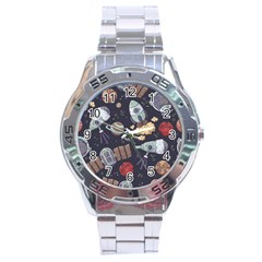 Hand-drawn-pattern-space-elements-collection Stainless Steel Analogue Watch