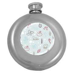 Winter Pattern Background Element Round Hip Flask (5 Oz) by Ravend