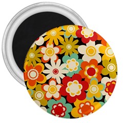 Floral Retro Vintage Blossom 3  Magnets by Ravend