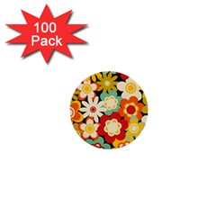 Floral Retro Vintage Blossom 1  Mini Buttons (100 Pack)  by Ravend