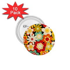 Floral Retro Vintage Blossom 1 75  Buttons (10 Pack) by Ravend