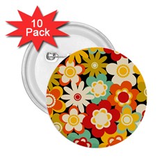 Floral Retro Vintage Blossom 2 25  Buttons (10 Pack)  by Ravend