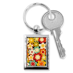 Floral Retro Vintage Blossom Key Chain (rectangle) by Ravend