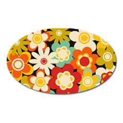 Floral Retro Vintage Blossom Oval Magnet by Ravend