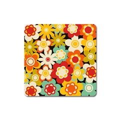 Floral Retro Vintage Blossom Square Magnet by Ravend