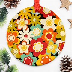 Floral Retro Vintage Blossom Round Ornament (two Sides) by Ravend