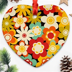 Floral Retro Vintage Blossom Heart Ornament (two Sides)