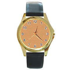 Pattern Zig Zag Stripe Geometric Round Gold Metal Watch