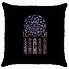 Chartres Cathedral Notre Dame De Paris Amiens Cath Stained Glass Throw Pillow Case (black) by Wegoenart