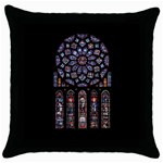 Chartres Cathedral Notre Dame De Paris Amiens Cath Stained Glass Throw Pillow Case (Black) Front