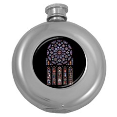 Chartres Cathedral Notre Dame De Paris Amiens Cath Stained Glass Round Hip Flask (5 Oz) by Wegoenart