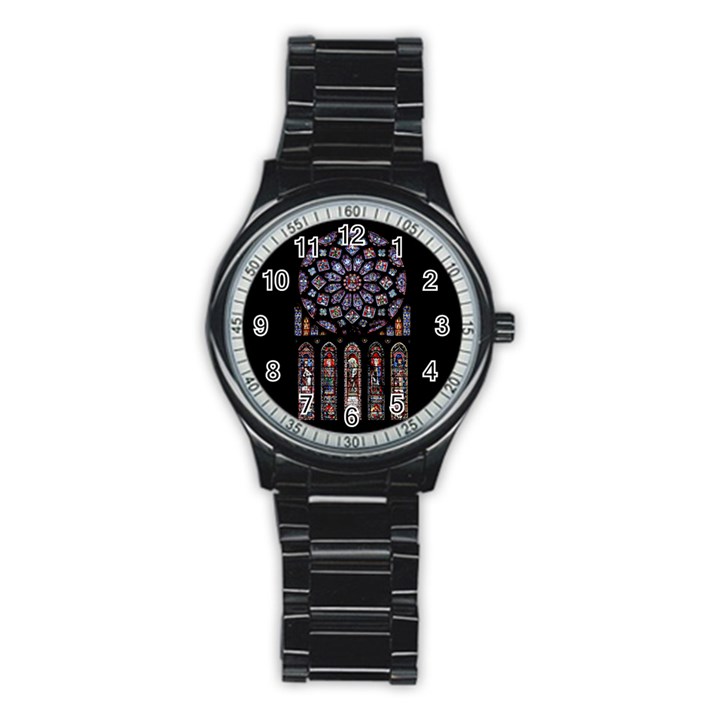 Chartres Cathedral Notre Dame De Paris Amiens Cath Stained Glass Stainless Steel Round Watch