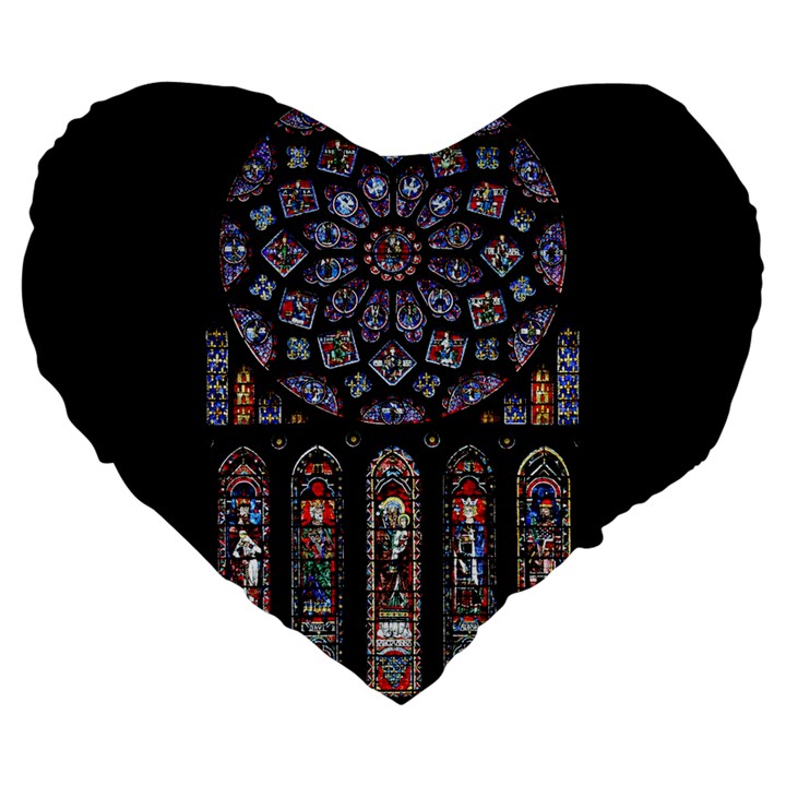 Chartres Cathedral Notre Dame De Paris Amiens Cath Stained Glass Large 19  Premium Flano Heart Shape Cushions