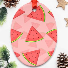 Background Watermelon Pattern Fruit Oval Ornament (two Sides) by Wegoenart