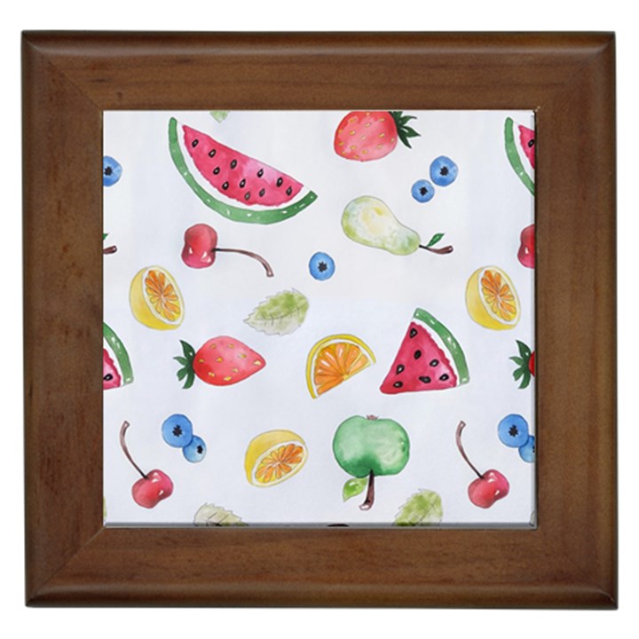 Fruit Summer Vitamin Watercolor Framed Tile