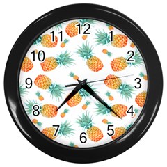 Pineapple Background Pattern Fruit Wall Clock (black) by Wegoenart