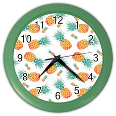 Pineapple Background Pattern Fruit Color Wall Clock by Wegoenart