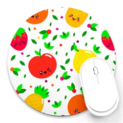 Pattern Fruit Fruits Orange Green Round Mousepads by Wegoenart