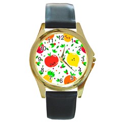 Pattern Fruit Fruits Orange Green Round Gold Metal Watch by Wegoenart