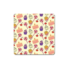 Cupcake Pattern Lollipop Square Magnet by Wegoenart