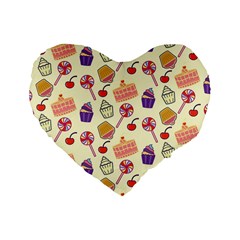 Cupcake Pattern Lollipop Standard 16  Premium Heart Shape Cushions by Wegoenart