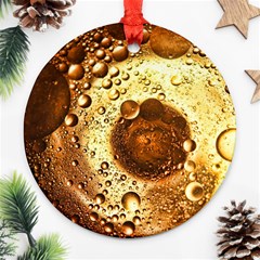 Olive Oil Bubbles Gold Oil Food Ornament (round) by Wegoenart